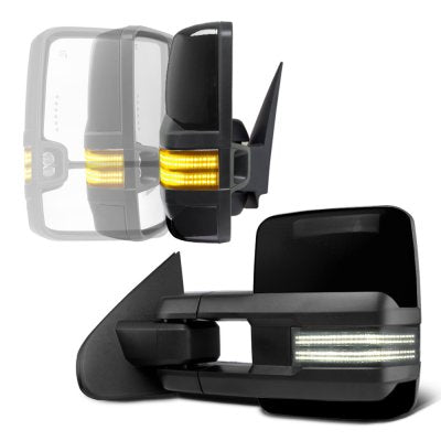 GMC Sierra 3500HD 2015-2019 Glossy Black Power Folding Tow Mirrors Smoked Switchback LED DRL Sequential Signal