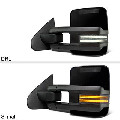GMC Sierra 2014-2018 Glossy Black Power Folding Tow Mirrors Smoked Switchback LED DRL Sequential Signal