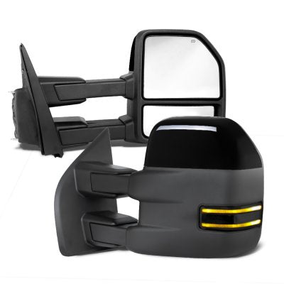 Ford F150 2015-2020 Glossy Black Towing Mirrors Power Heated Smoked LED Signal Puddle Lights