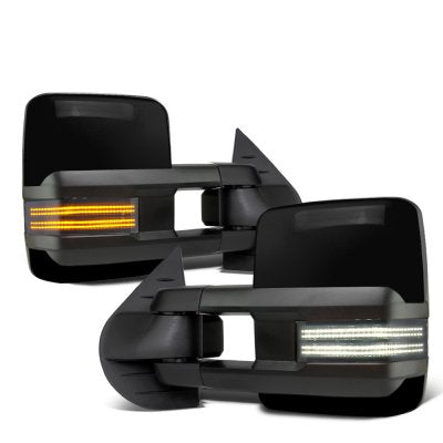 GMC Sierra 2500HD 2007-2014 Glossy Black Tow Mirrors Smoked Switchback LED DRL Sequential Signal