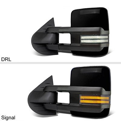GMC Yukon XL 2007-2014 Glossy Black Tow Mirrors Smoked Switchback LED DRL Sequential Signal