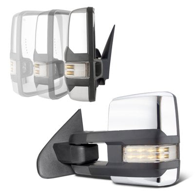 GMC Sierra 2014-2018 Chrome Power Folding Towing Mirrors Clear LED Lights Heated