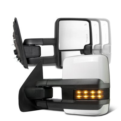 Ford F350 Super Duty 2008-2016 White Tow Mirrors Smoked LED Lights Power Heated