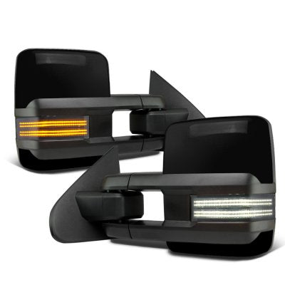 Ford Excursion 2000-2005 Glossy Black Tow Mirrors Smoked Switchback LED DRL Sequential Signal