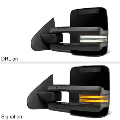 Ford F350 Super Duty 1999-2007 Glossy Black Tow Mirrors Smoked Switchback LED DRL Sequential Signal