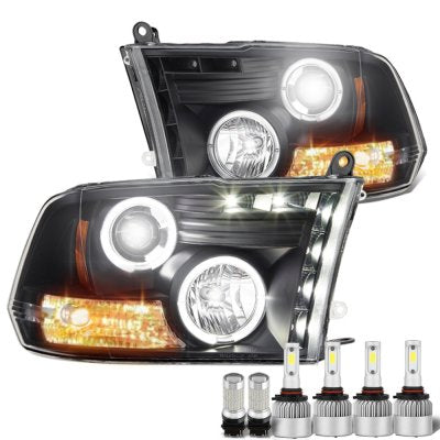 Dodge Ram 3500 2010-2018 Black Halo Projector Headlights LED Bulbs Set