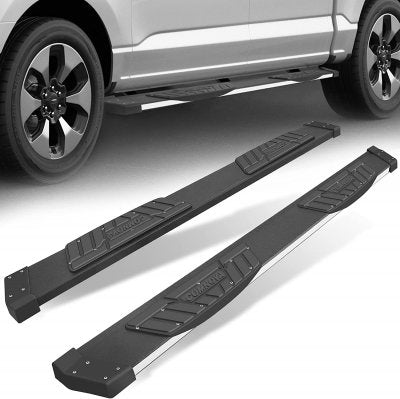 Dodge Ram 1500 Crew Cab 2019-2026 Black Aluminum Nerf Bars 6 inch Stainless Strip