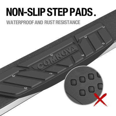 Dodge Ram 1500 Crew Cab 2019-2026 Black Aluminum Nerf Bars 6 inch Stainless Strip