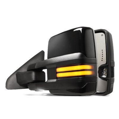 Dodge Ram 1500 2019-2024 Glossy Black Tow Mirrors Smoked LED DRL Power Heated
