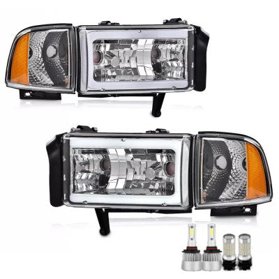 Dodge Ram 3500 1994-2002 Chrome Tube DRL LED Headlight Bulbs Set Complete Kit