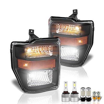 Ford F250 Super Duty 2008-2010 Black LED Headlight Bulbs Set Complete Kit