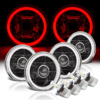 Lincoln Continental 1961-1979 Red Halo Tube Black LED Projector Headlights Conversion Kit