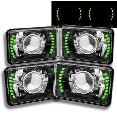 Buick Regal 1981-1987 Green LED Black Chrome Sealed Beam Projector Headlight Conversion Low and High Beams