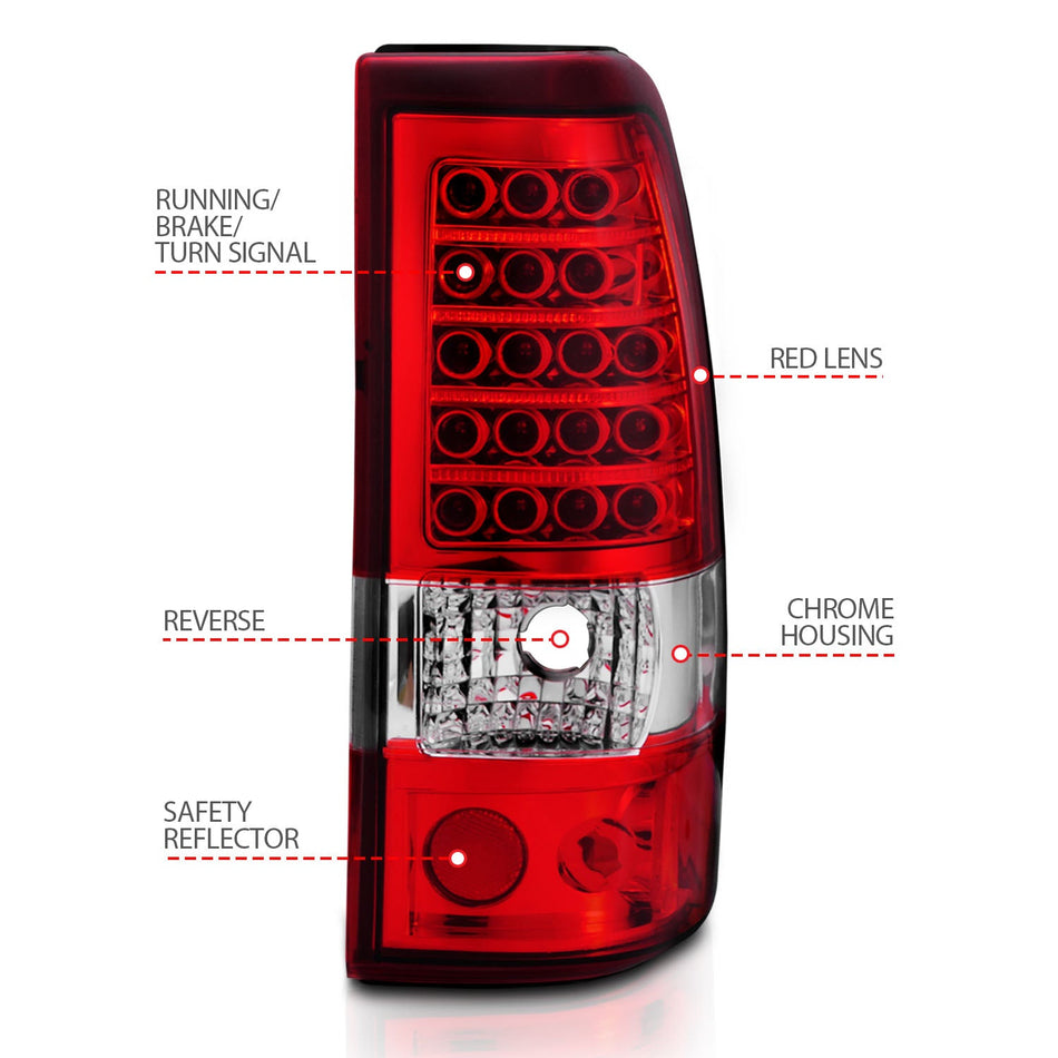 CHEVY SILVERADO 03-06 1500/2500/3500 / 07 SILVERADO CLASSIC LED TAIL LIGHTS CHROME RED/CLEAR LENS (SINGLE REAR WHEEL)