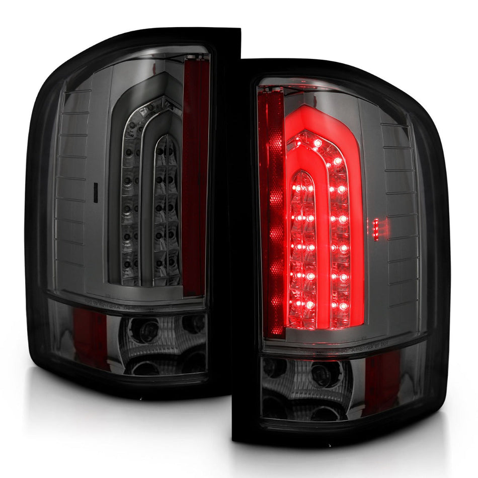 CHEVY SILVERADO 1500 07-13 / 2500HD/3500HD 07-14 LED LIGHT BAR STYLE TAIL LIGHTS CHROME SMOKE LENS G2