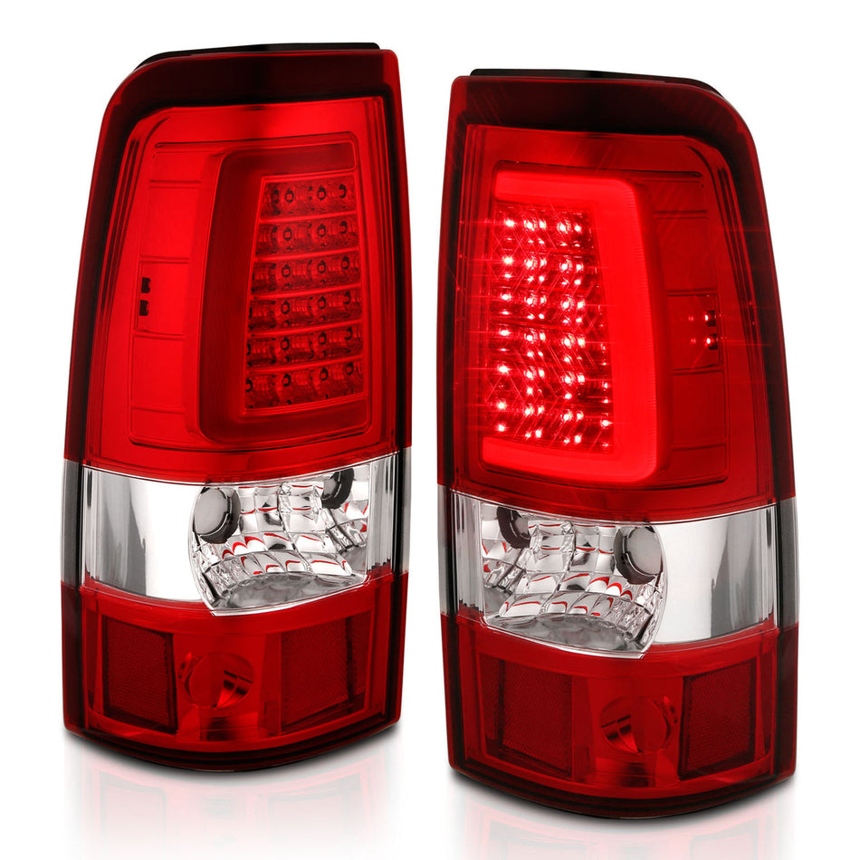 CHEVY SILVERADO 03-06 1500/2500/3500 / 07 SILVERADO CLASSIC LED C BAR STYLE TAIL LIGHTS CHROME RED LENS (SINGLE REAR WHEEL)