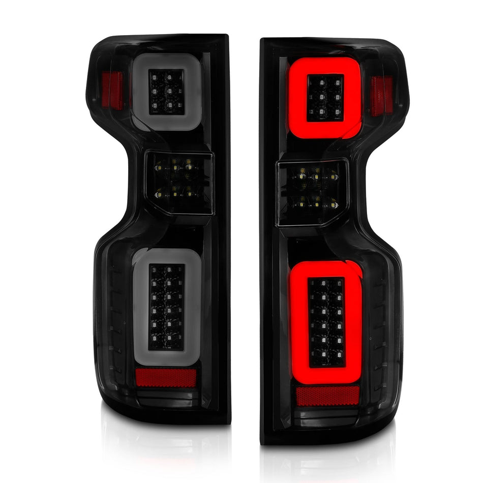 CHEVY SILVERADO 1500 19-23 / 2500HD/3500HD 20-23 FULL LED TAIL LIGHTS BLACK SMOKE LENS W/ SEQUENTIAL SIGNAL (FACTORY HALOGEN BULB MODELS)