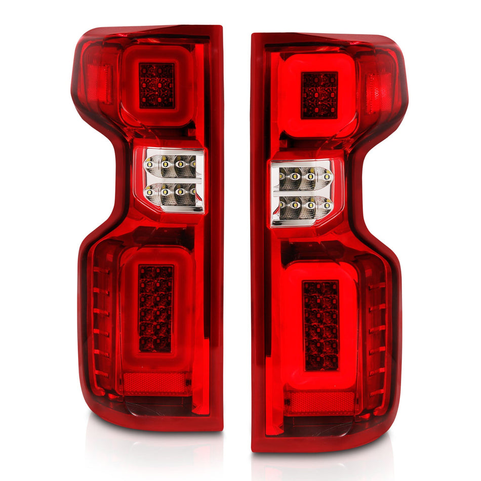 CHEVY SILVERADO 1500 19-23 / 2500HD/3500HD 20-23 FULL LED TAIL LIGHTS CHROME RED/CLEAR LENS W/ SEQUENTIAL SIGNAL (FACTORY HALOGEN BULB MODELS)