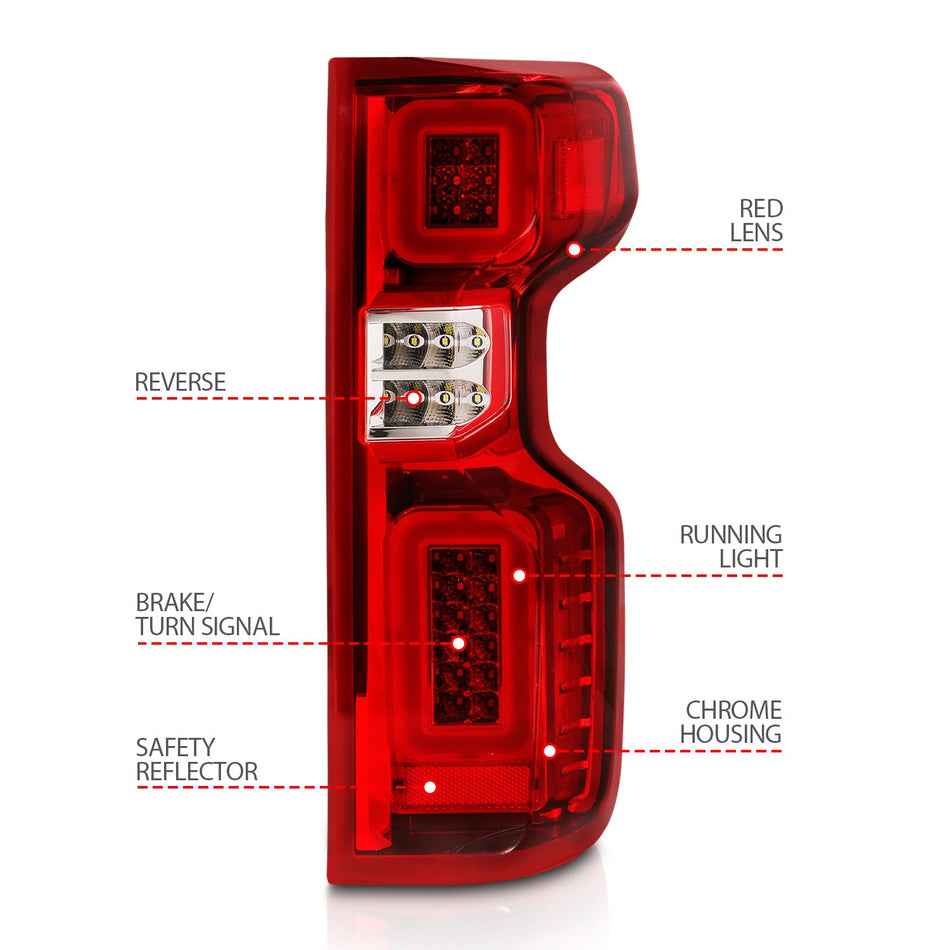 CHEVY SILVERADO 1500 19-23 / 2500HD/3500HD 20-23 FULL LED TAIL LIGHTS CHROME RED/CLEAR LENS W/ SEQUENTIAL SIGNAL (FACTORY HALOGEN BULB MODELS)
