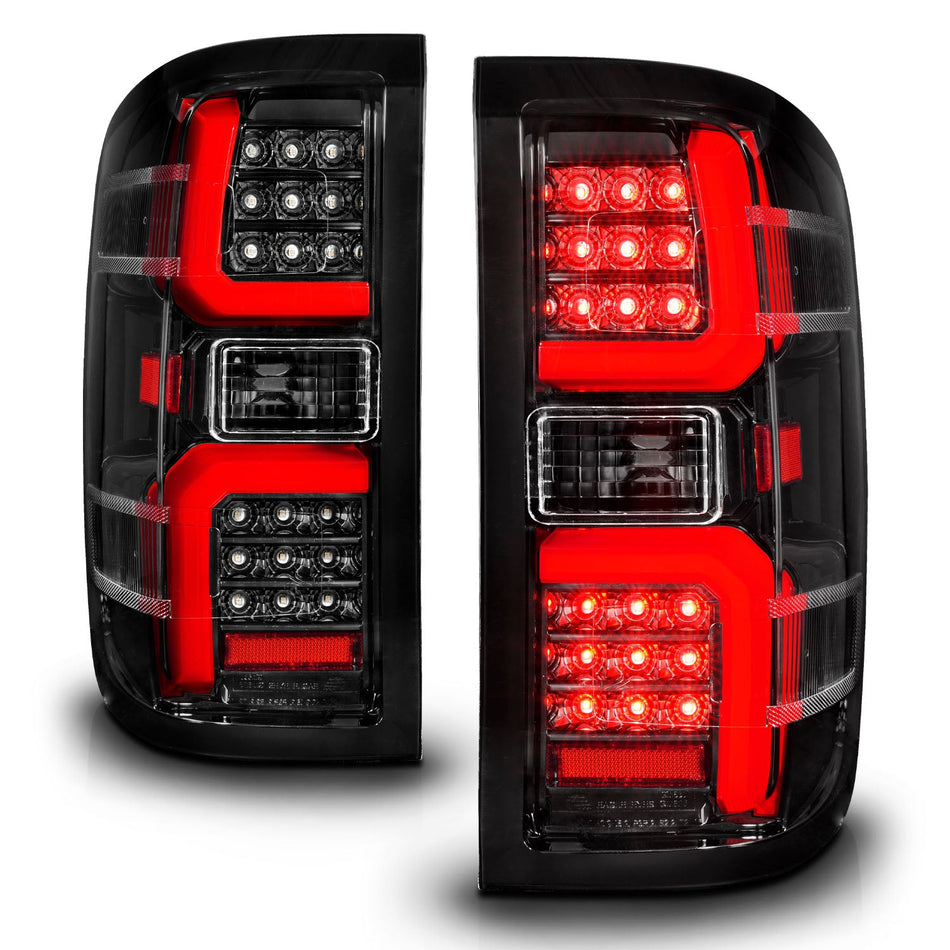 CHEVY SILVERADO 1500 14-18 / 2500HD/3500HD 15-19 / SIERRA 2500HD/3500HD DUALLY 15-19 LED TAIL LIGHTS BLACK CLEAR LENS W/ SEQUENTIAL SIGNAL