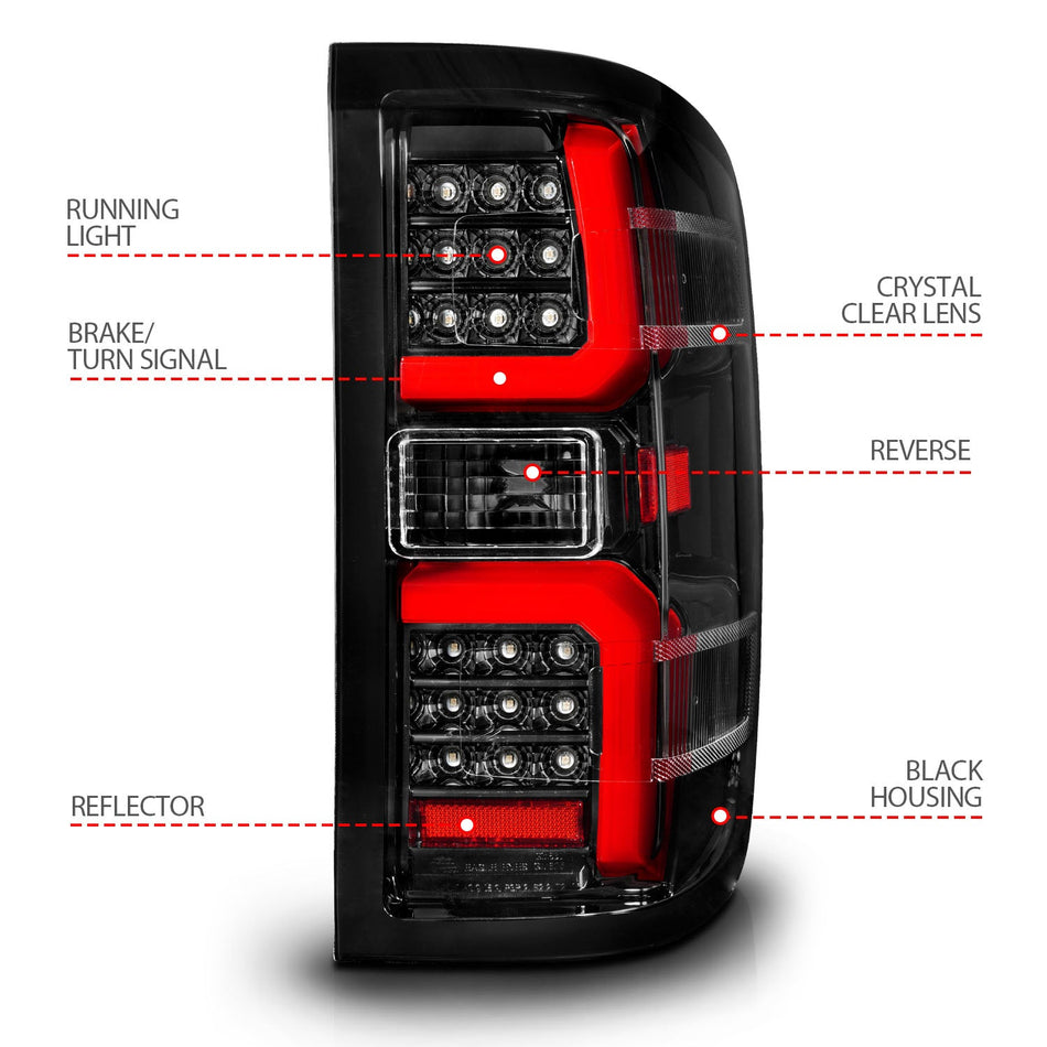CHEVY SILVERADO 1500 14-18 / 2500HD/3500HD 15-19 / SIERRA 2500HD/3500HD DUALLY 15-19 LED TAIL LIGHTS BLACK CLEAR LENS W/ SEQUENTIAL SIGNAL