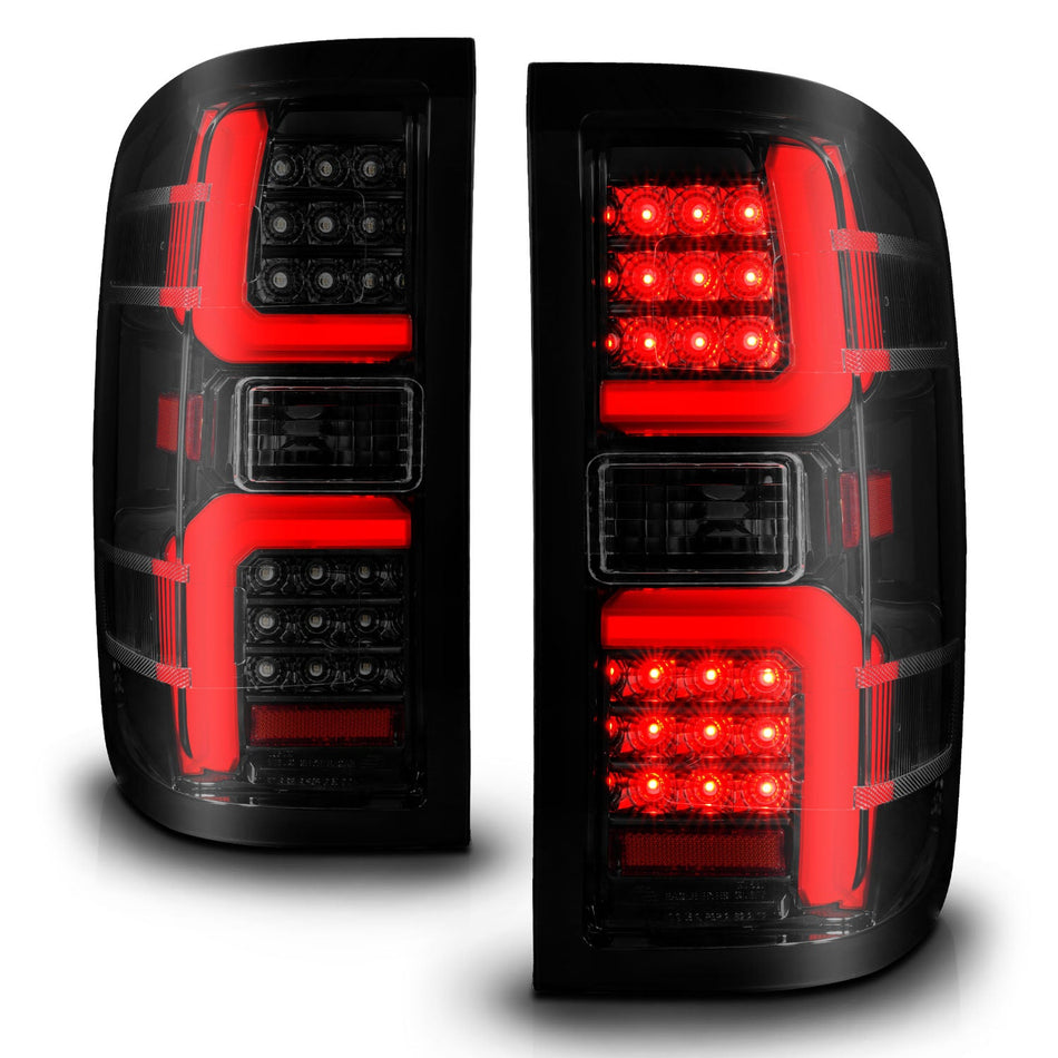 CHEVY SILVERADO 1500 14-18 / 2500HD/3500HD 15-19 / SIERRA 2500HD/3500HD DUALLY 15-19 LED TAIL LIGHTS BLACK SMOKE LENS W/ SEQUENTIAL SIGNAL